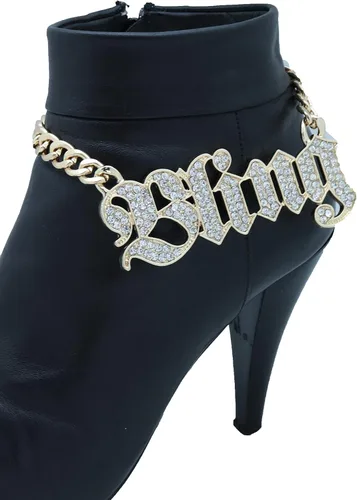 Vista 3 de TFJ - Pulsera de botas de moda para mujer, estilo urbano, cadena de metal dorado, joyería de hip hop, Metal