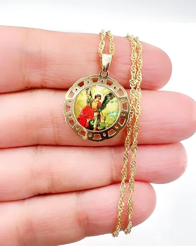 Vista 2 de SIFRIMANIA Medalla Religiosa Católica Chapada en Oro con Cadena Espiral para Niños y Mujeres