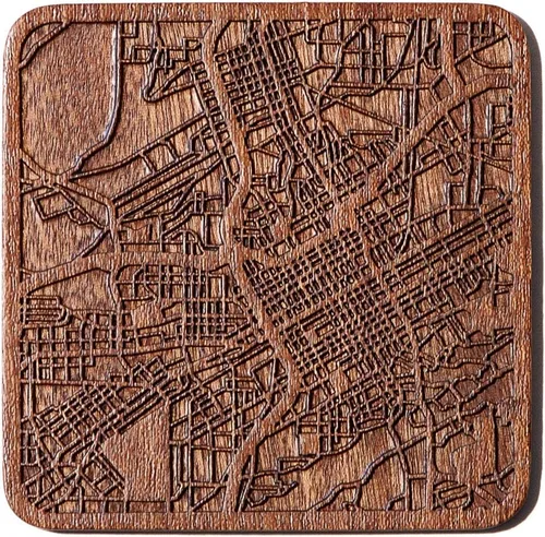 Vista 46 de Posavasos Amsterdam Map by O3 Design Studio, 1 pieza, posavasos de madera Sapele con mapa de la ciudad, hecho a mano, varias ciudades opcionales