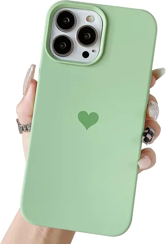 Vista 9 de Funda compatible con iPhone 13 Pro Max de silicona para mujeres y niñas, diseño de corazón azul, delgada, con forro de microfibra suave