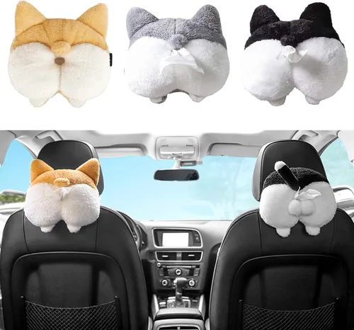 Vista 6 de FQQWEE Soporte de pañuelos de felpa suave, organizador de automóvil colgante, estuche portátil de servilletas de animales de dibujos animados