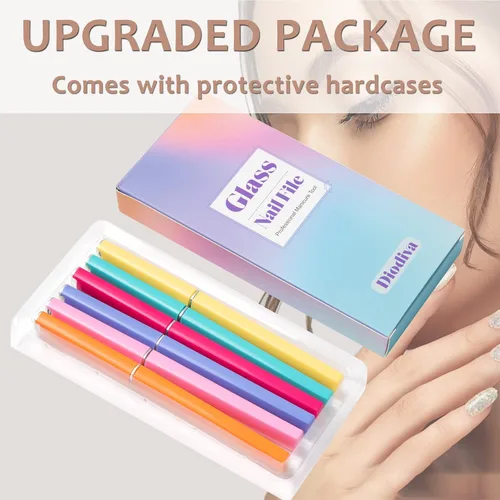 Vista 7 de 6 Piezas Limas de Uñas de Vidrio con Estuche, Limas de Uñas de Cristal para Uñas Naturales Conjunto de Limas de Uñas, Lima de Uñas Grabada de Doble