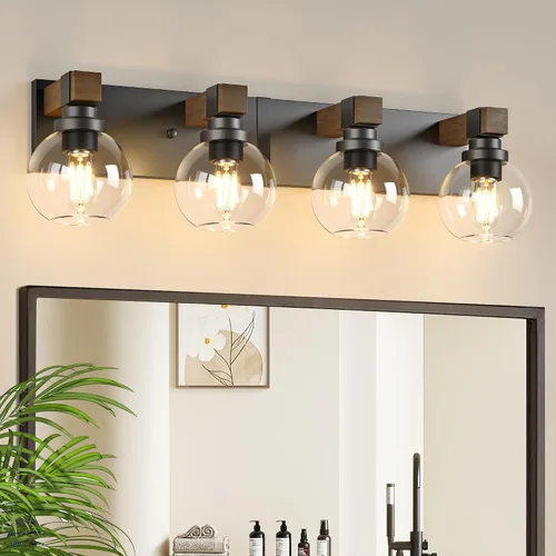 Vista 12 de LmnLvn Lámparas de baño, 3 luces de tocador de color negro mate, modernas lámparas de baño sobre espejo, luces de tocador de granja con pantalla