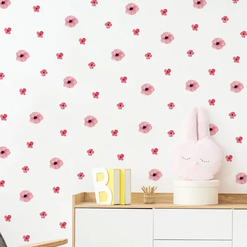 Vista 5 de 208Pcs Pegatinas de Pared de Flores Boho, Calcomanías de Pared de Flores Rosas, Autoadhesivas, Flores Silvestres de Acuarela Neutrales Extraíbles