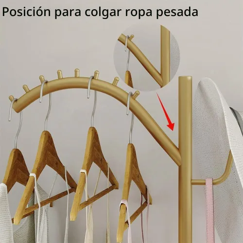 Vista 4 de Perchero minimalista dorado con base de mármol Tu centro de puesta en escena personal para trajes y elementos esenciales Perchero moderno