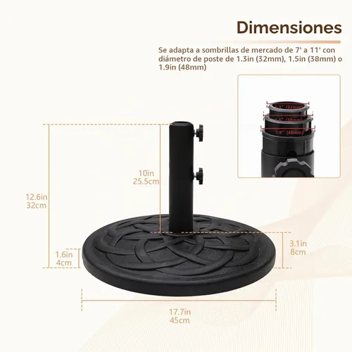 Vista 3 de C-Hopetree Base redonda resistente de 26 libras para sombrilla de mesa de mercado de patio al aire libre, color negro