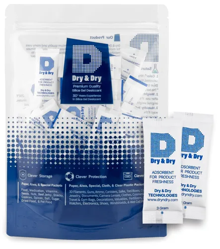 Vista 16 de Dry & Dry 0.02 oz [50 paquetes] Paquetes de gel de sílice seguros para alimentos y farmacéuticos desecantes - Paquetes de gel de sílice Tyvek®