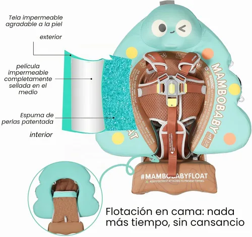 Vista 2 de Mambobaby Flotador con cola y toldo no inflable para bebé, flotador Mambo Flotador inteligente de natación para bebé, flotador de piscina para niños