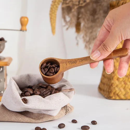 Vista 2 de 4 cucharadas de madera de acacia, cucharas de café multiusos sólidas para tarros, cucharas de madera pequeñas para botes, sales de baño