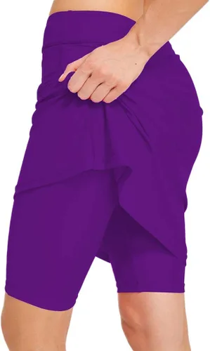 Vista 8 de Pantalones cortos de natación con falda para mujer, protección solar UPF 50+, parte inferior de natación con falda adjunta Negro