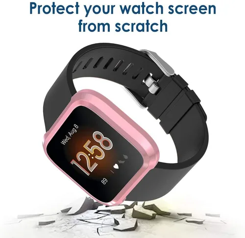 Vista 5 de Simpeak Funda protectora de pantalla compatible solo con Fitbit Versa Lite, 5 unidades, protección completa, cubierta de parachoques chapada en TPU