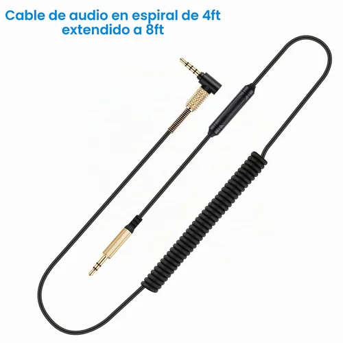 Vista 7 de Studio3 - Cable de audio en espiral para auriculares Beats Studio Pro, Solo4, Solo3, 8 pies Micrófono en línea de 0.138 in y cable de auriculares