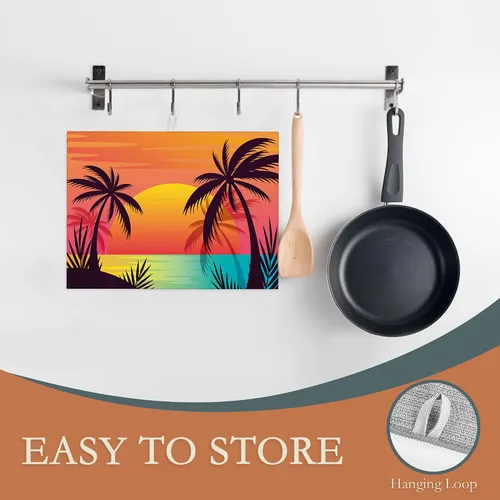 Vista 3 de Tapete de secado de platos para encimera de cocina, almohadilla de secado de platos de palmeras tropicales, protector de microfibra reversible