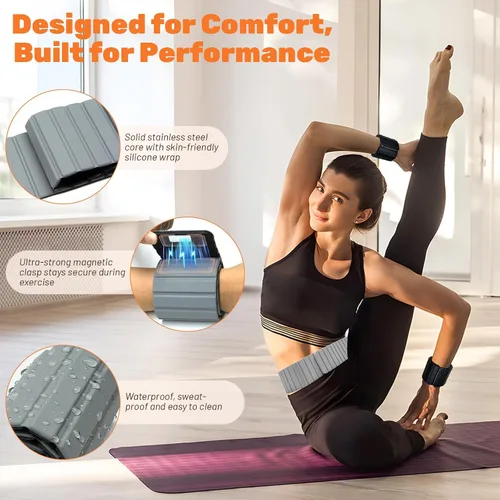 Vista 2 de Magnetic Ankle Weights for Women & Men, Adjustable Silicone Wrist Weights Bracelet Set, Stackable Wrist and Ankle Weights 1 Pair 2 Lbs, Weighted