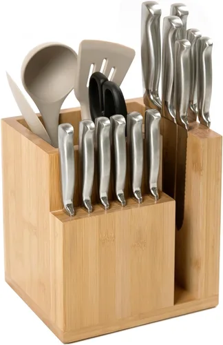 Vista 8 de KitchenEdge Bloque magnético de bambú para cuchillos y soporte para utensilios de cocina, almacenamiento elegante para cuchillos de chefs, cuchillos