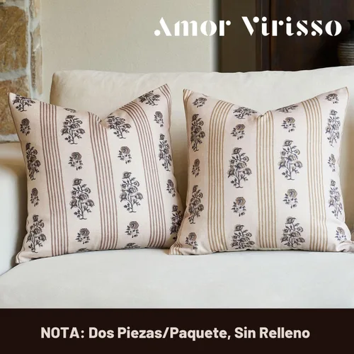 Vista 7 de Amor Virisso Fundas de almohada florales para sofá 18x18 Juego de 2 Fundas de almohada con estampado en bloque Fundas de almohada decorativas