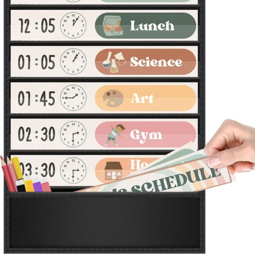 Vista 5 de Set de Tablas de Bolsillo de Horario Diario con Tema Boho, Decora Tu Aula o Hogar para Pre-Kinder a Sexto Grado, Negro