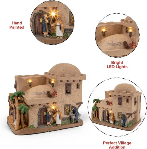 Vista 5 de Bethlehem Inn Pueblo de Navidad de porcelana con luces LED