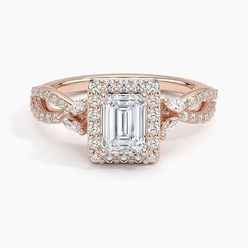Vista 5 de IGI Anillo de compromiso de diamantes creados en laboratorio de excelente talla esmeralda blanca de 1.18 quilates con marquesa de acento y diamantes
