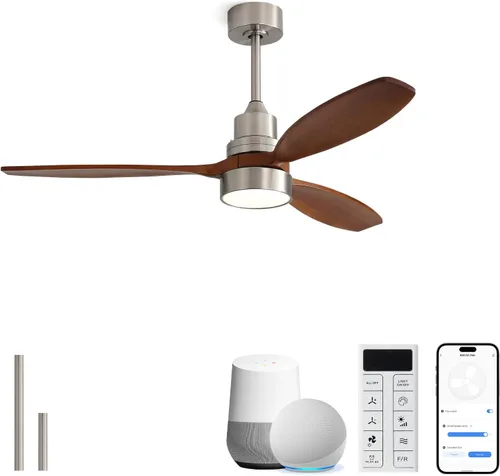 Vista 15 de Sofucor Ventilador de techo con luces y control remoto, ventilador de techo de madera LED moderno de 52 pulgadas con varillas descendentes