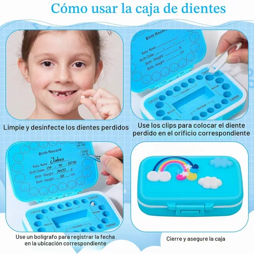 Vista 5 de Soportes de dientes para recuerdo de niños, caja de recuerdo de dientes de bebé, protector de dientes, contenedor de dientes para dientes perdidos