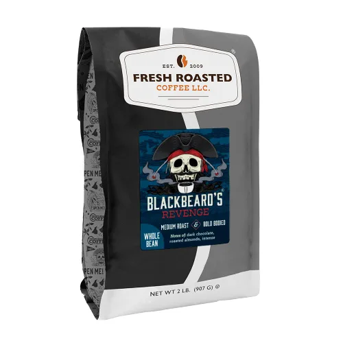 Vista 46 de Fresh Roasted Coffee, Blackbeard's Revenge, 12 onzas, tostado medio, Kosher, grano entero