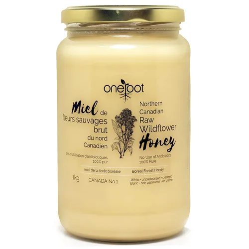Vista 8 de Oneroot 100% miel de flores canadienses – 17.6 onzas/1.1 libras, miel silvestre sin filtrar, sin calentar y crema, miel de flores silvestres cruda