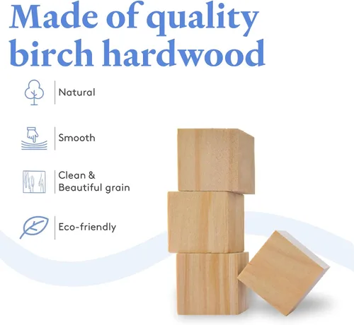 Vista 3 de Cubos de madera de 1 pulgada, paquete de 25 bloques de madera pequeños, bloques de madera para manualidades, STEM, construcción y dados de madera