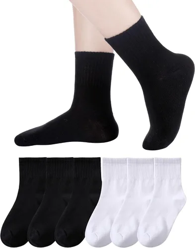 Vista 34 de Eyean Calcetines deportivos para niños y niñas, de algodón, uniformes escolares, casuales, básicos, 6 pares