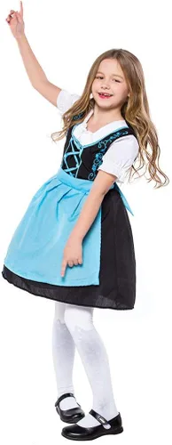 Vista 4 de ABOOFAN Vestido para niñas Oktoberfest disfraz de niña de cerveza vestido de fraulein bávaro disfraz de sirvienta de bar azul negro talla L