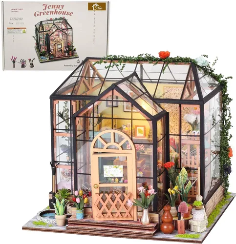 Vista 10 de Flever Kit de casa de muñecas en miniatura para bricolaje, habitación creativa con muebles para regalo romántico de San Valentín (Cat Cafe Garden)