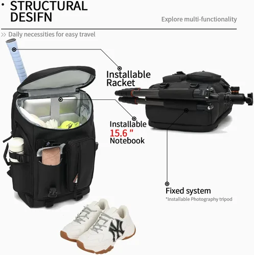 Vista 3 de Kalesi Mochila Bolsa de Lona para Gimnasio 4 Vías Impermeable con Compartimento para Zapatos para Viaje Deporte Senderismo Laptop, 02-Negro