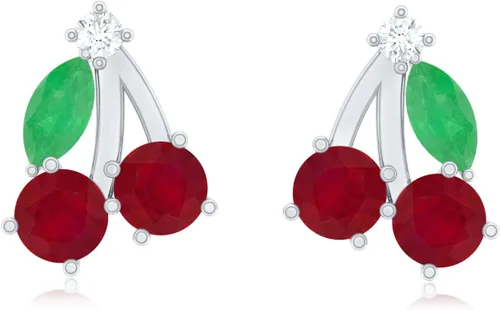 Vista 16 de Aretes de cereza esmeralda y rubí natural para mujer, calidad AAA certificada, aretes de tuerca de cereza roja