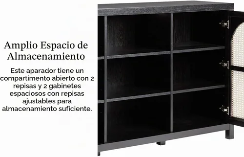 Vista 12 de Walker Edison Sasha - Aparador de 2 puertas con paneles de ratán arqueados, 58 pulgadas, color negro