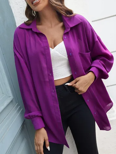 Vista 3 de WDIRARA Blusa casual de manga larga con botones para mujer