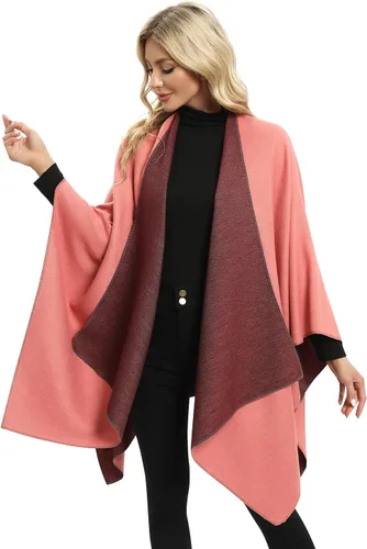 Vista 15 de Femdouce Manta cálida para mujer, ligera, con frente abierto, capa tipo poncho para primavera, otoño e invierno