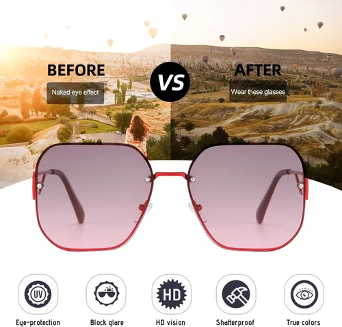 Vista 3 de 100 CLASSIC Elegantes gafas de sol cuadradas de gran tamaño para hombres y mujeres ligeras de metal protección UV400 lente FHD