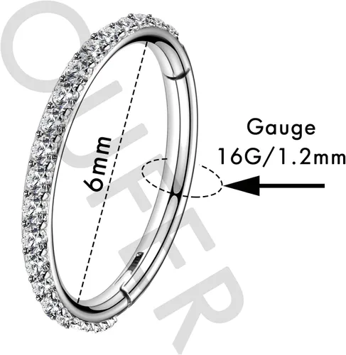 Vista 3 de OUFER - Aretes para nariz de acero quirúrgico para cartílago tragus de acero inoxidable 316L aretes para la hélice y cartílago 14G 16G 18G 20G aro