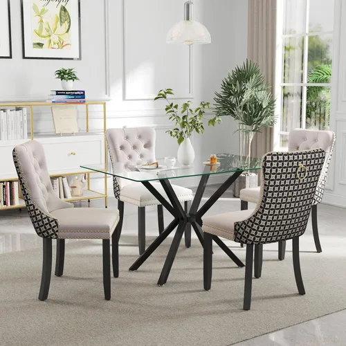Vista 19 de Juego de comedor moderno de cristal de lujo de 5 piezas, juego de comedor rectangular minimalista para 4, juego de mesa de cocina de vidrio