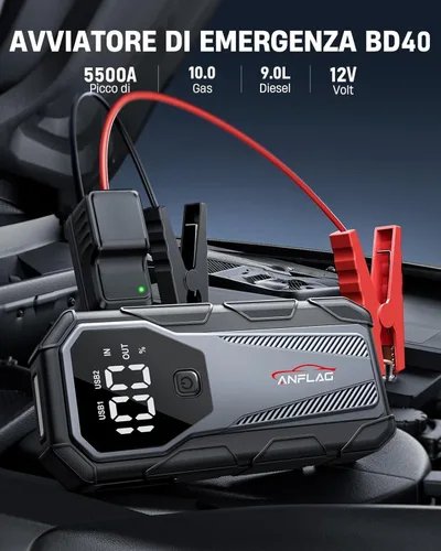 Vista 3 de Batería de arranque de coche 7000A de 12 V, caja de salto portátil de 21800 mAh para todos los motores de gasolina y diésel de 10L, cables de puente