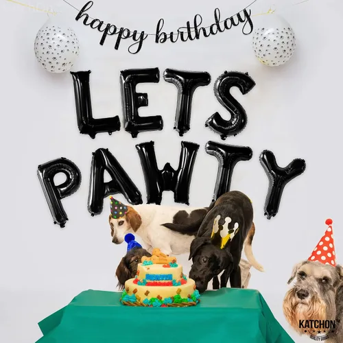 Vista 7 de KatchOn Black Lets Pawty Balloon - 16 pulgadas, decoraciones de cumpleaños de perro, autosellado, unisex, número de piezas: 1