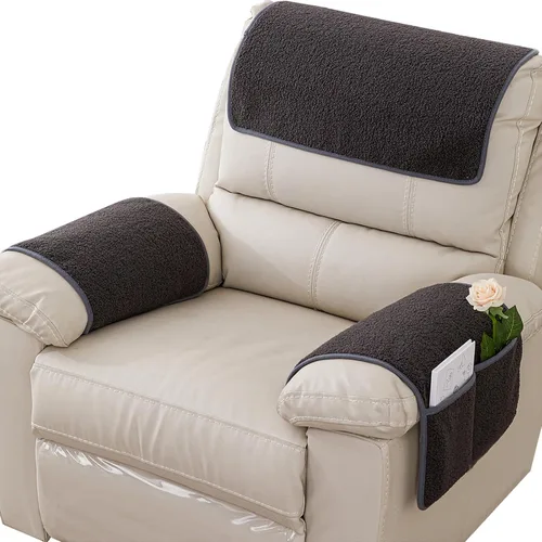 Vista 11 de Funda para Reposabrazos, Protector para Silla Reclinable, Protector para Muebles, Bolsillo de Almacenamiento Lateral, Funda Elástica para Beige