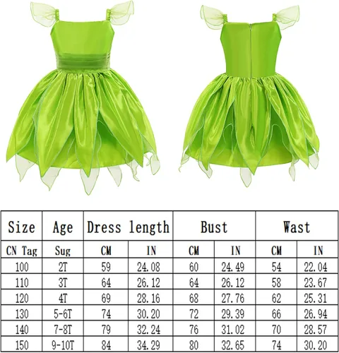 Vista 6 de ZALOORIY Disfraz de hada Campanilla para niñas, vestido de princesa con alas y accesorios