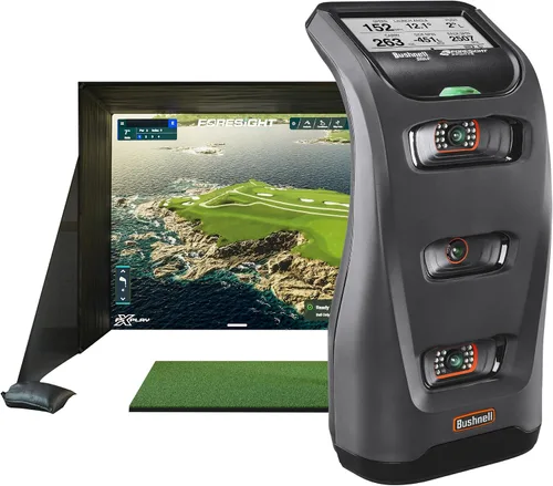 Vista 6 de Bushnell Launch Pro Simulator Bundle - Monitor de lanzamiento portátil con suscripción FSX Play Gold, proyector, recinto y césped