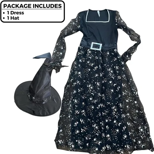 Vista 2 de Amscan Party City - Disfraz de bruja cósmica para niños, disfraz de terror aterrador, incluye vestido y sombrero, disfraces para Halloween, fiestas