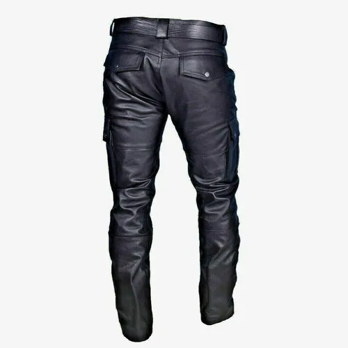 Vista 4 de Pantalones de cuero para hombre, pantalón de motocicleta para motociclistas, motociclistas, deportes, calle, cargo, pantalón de piel sintética