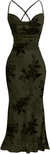 Vista 28 de SOLY HUX Vestido de malla floral para mujer, vestido largo para cóctel Estampado floral multicolor.