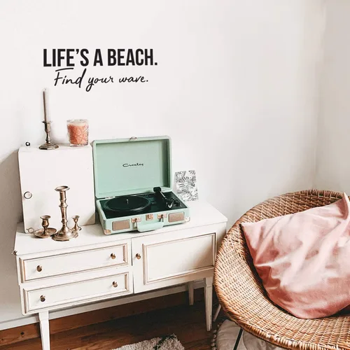Vista 4 de Calcomanía de vinilo para pared, Life's A Beach Find Your Wave - 9.5 x 25 pulgadas - Moderna cita inspiradora para el hogar, dormitorio