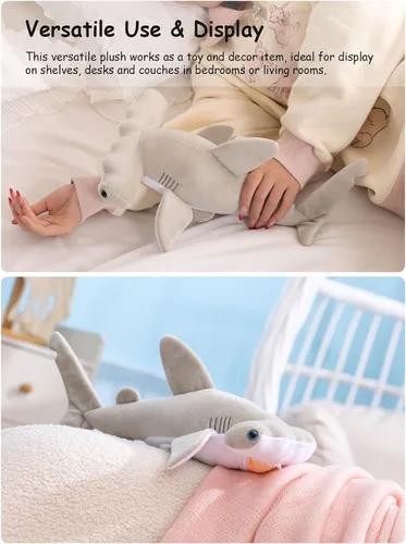 Vista 6 de Lindo juguete de peluche de tiburón martillo, adorable animal de mar de peluche de tiburón suave de 12 pulgadas para niños, esponjoso, regalo