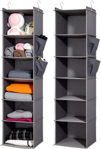 Vista 8 de 2 Packs Hanging Closet Organizer, 4-Shelf Closet Organizers and Storage with Side Pockets, Collapsible Hanging Shelves for Closet & RV & College